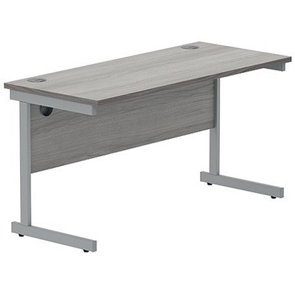 Polaris 1400mm Slim Rectangular Desk, Silver Cantilever Leg, Grey Oak