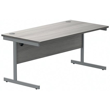 Polaris 1600mm Rectangular Desk, Silver Cantilever Leg, Grey Oak