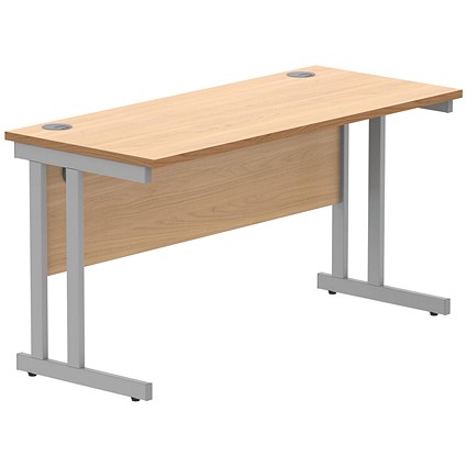 Polaris 1400mm Slim Rectangular Desk, Silver Cantilever Leg, Beech