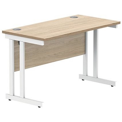 Polaris 1200mm Slim Rectangular Desk, White Cantilever Leg, Oak