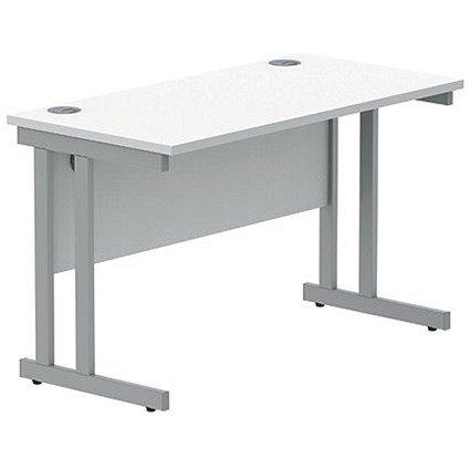 Polaris 1200mm Slim Rectangular Desk, Silver Cantilever Leg, White