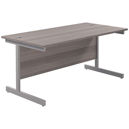 Jemini 1600mm Rectangular Desk, Silver Cantilever Leg, Grey Oak, With 3 Drawer Mobile Pedestal