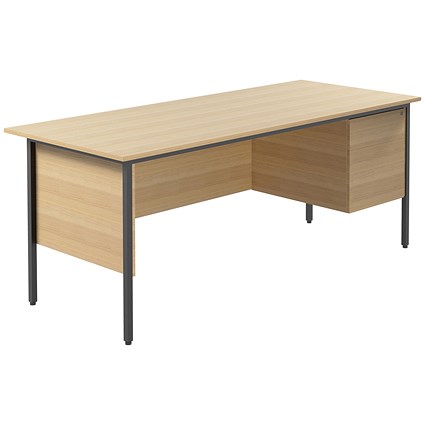 Serrion 1800mm Rectangular Desk with attached 2-Drawer Pedestals, Silver Straight Legs, Oak