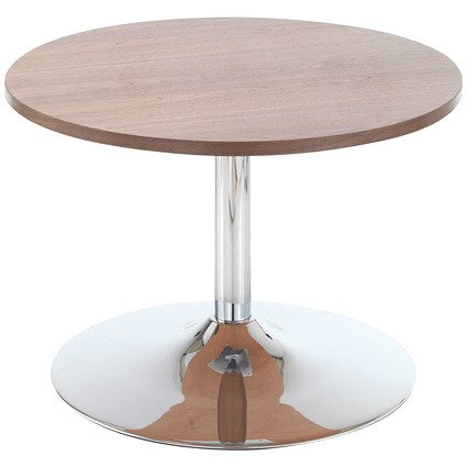 Jemini Round Bistro Trumpet Base Table, 600mm Diameter, 420mm High, Walnut