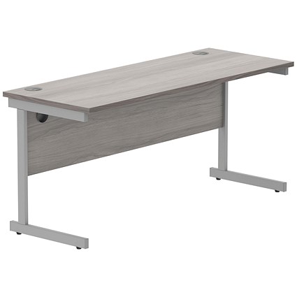 Polaris 1600mm Slim Rectangular Desk, Silver Cantilever Leg, Grey Oak