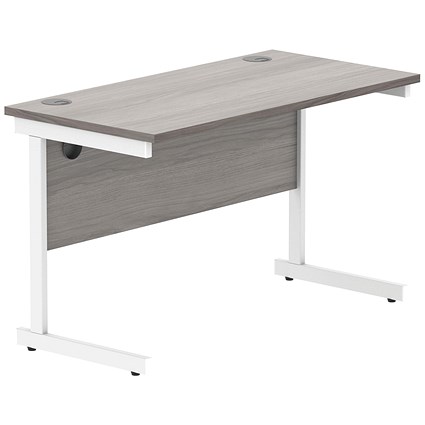 Polaris 1200mm Slim Rectangular Desk, White Cantilever Leg, Grey Oak