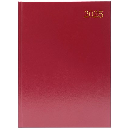 Q-Connect A4 Desk Diary, Day Per Page, Burgundy, 2025