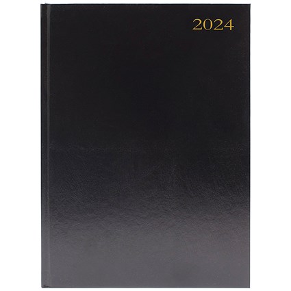 Q-Connect A4 Desk Diary, Day Per Page, Black, 2024