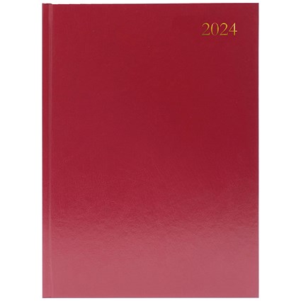 Q-Connect A4 Desk Diary, 2 Days Per Page, Burgundy, 2024