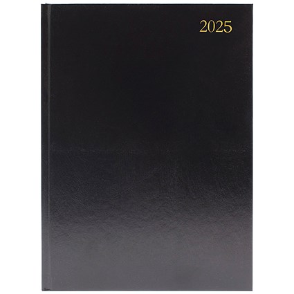 Q-Connect A4 Desk Diary, 2 Days Per Page, Black, 2025