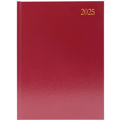 Q-Connect A4 Desk Diary, Week To View, Burgundy, 2025