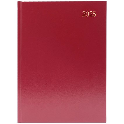 Q-Connect A5 Desk Diary, Day Per Page, Burgundy, 2025