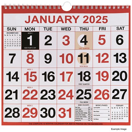 Wirebound Month To View 2025 Calendar, 249x231mm