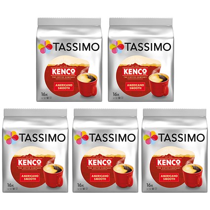 Tassimo Kenco Americano Smooth Coffee 128g 16 Pods x5 Packs (Pack of 80)