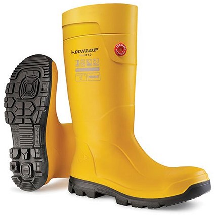 Dunlop Purofort Fieldpro Full Safety Wellington Boots, Yellow, 6