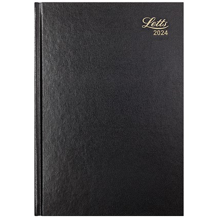 Letts A4 Business Diary, Day Per Page, Black, 2024