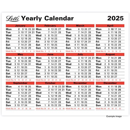 Letts 2025 Yearly Calendar, 260x210mm