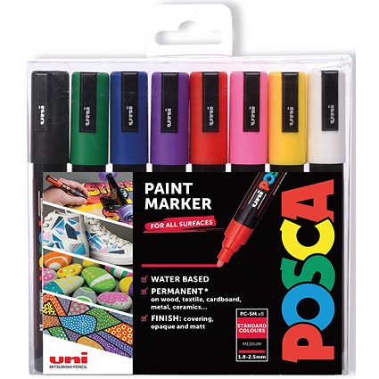 Uni-Ball Posca PC-5M Paint Marker, Bullet, Assorted, Pack of 8