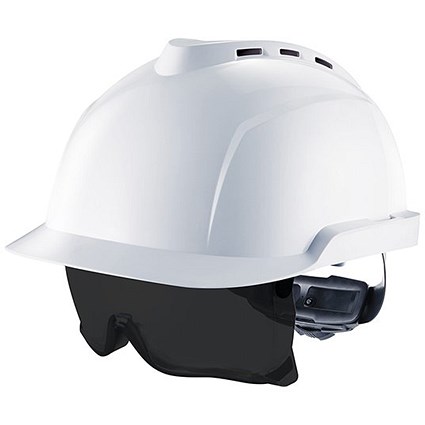 MSA V-Gard 930 Vented Helmet with Integrated Tinted Eye Protection, White