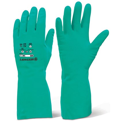 Beeswift Nitrile Flocked Lined Gauntlet, Green, Large