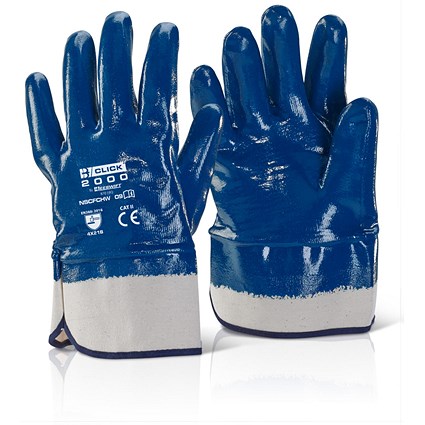 Beeswift Nitrile Safety Cuff Fully Coated Heavy Weight Gloves, Blue, XL, Pack of 10