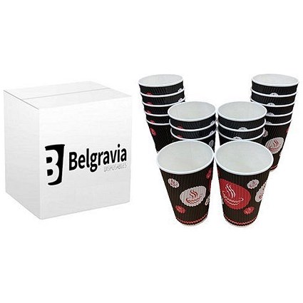 Belgravia Triple Walled Red Tea & Coffee Ripple Cups, 12oz, Pack of 25