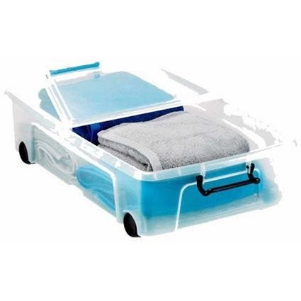 Strata Smart Box With Clip-On Folding Lid and Wheels, 35 Litres, Clear