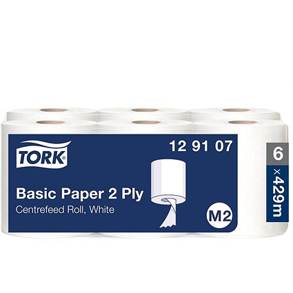 Tork M2 2 Ply Centrefeed Rolls, 150m, White, Pack of 6