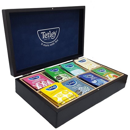 Tetley 8 Compartment Box With 80 Mixed Tea, Black