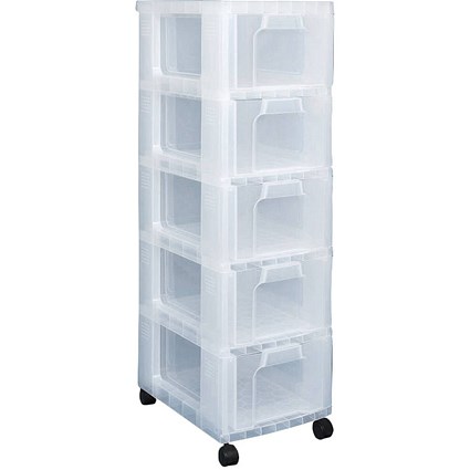 Really Useful Storage Tower, 5 x 12 Litre Drawers, Clear