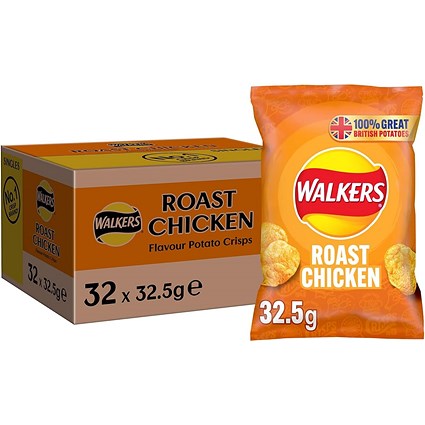 Walkers Roast Chicken Crisps, 32.5g, Pack of 32