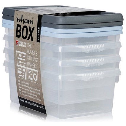 Wham Clear 4.01 Box & Lid Set, 3.5 Litre, Pack of 4