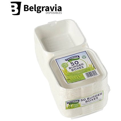 Belgravia Bio CaterPack Burger Boxes, 152x152mm, Pack of 50