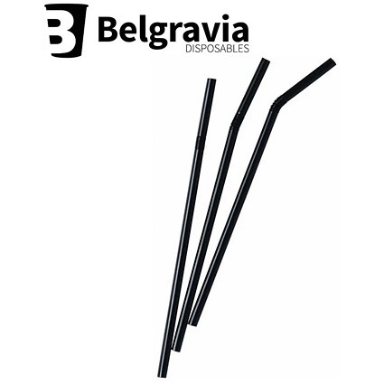 Belgravia Bio PLA Plastic Bendy Straws, Black, Pack of 250