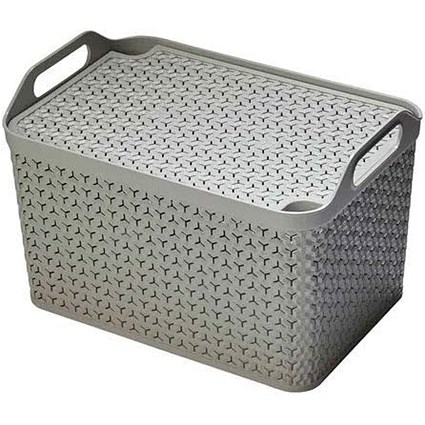 Strata Medium Handy Basket With Lid, 14 Litres, Cool Grey