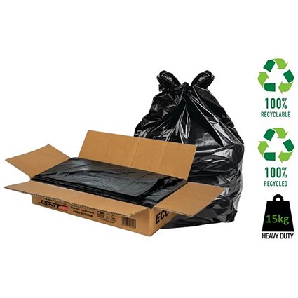 Janit-X Eco Heavy Duty Bin/Refuse Bags, 90 Litres, Black, Pack of 200