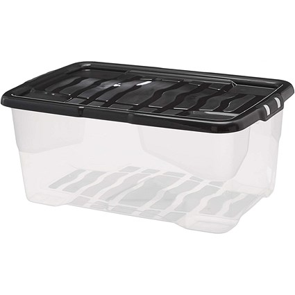 Strata Curve Clear Plastic U/Bed Storage Box, 42 Litres, Clear/Black