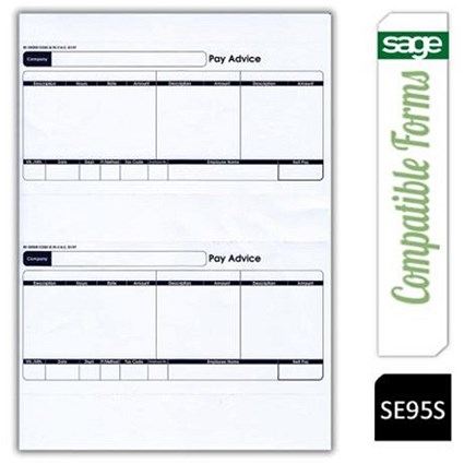 Custom Forms Sage (SE95S) SLPAY1 Compatible 1-Part Laser Pay Advice Forms, 250 Sheets/500 Payslips