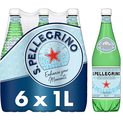 San Pellegrino Sparkling Water, Plastic Bottles, 1 Litre, Pack of 6