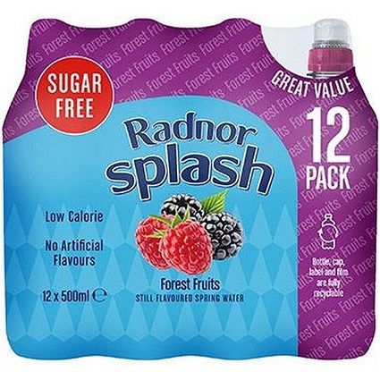 Radnor Splash Sugar Free Forest Fruits Flavoured Water, Sports Cap Plastic Bottles, 500ml, Pack of 12