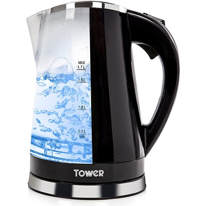 Tower LED Colour Changing Kettle, 1.7 Litres, 2.2kw, Black