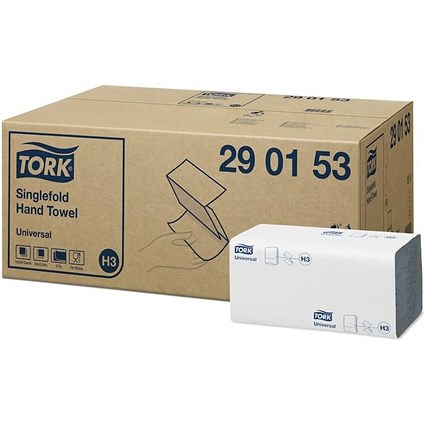 Tork H3 Universal 2 Ply Singlefold Hand Towels, White, Pack of 4500