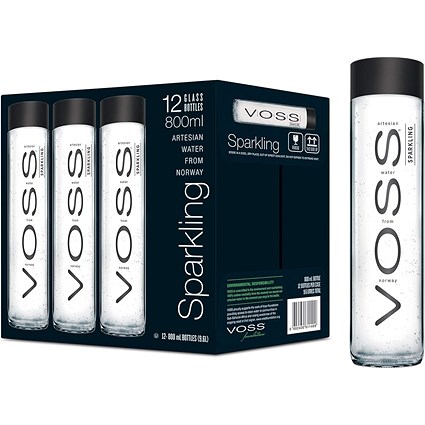 Voss Artesian Sparkling Water, Glass Bottles, 800ml, Pack of 12