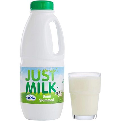 Candia Just Milk Semi Skimmed Milk Bottles, 1 Litre, Pack of 6