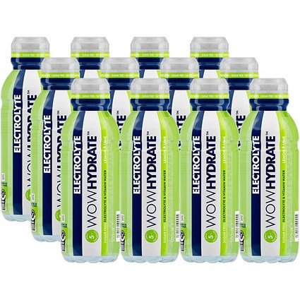 Wow Hydrate Lemon & Lime Electrolyte Water, 12 x 500ml Bottles