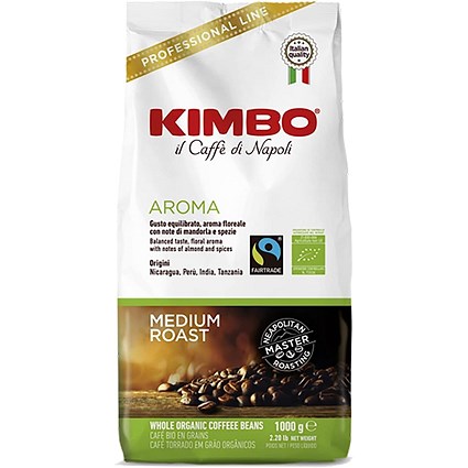 Kimbo Aroma Fairtrade & Organic Italian Coffee Beans, 1kg