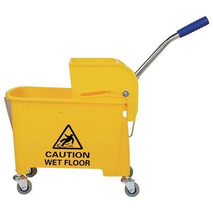 Yellow Colour Coded Wheeled Mop Bucket & Wringer, 17 Litre