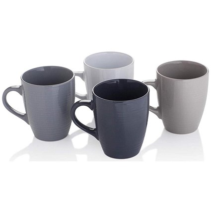 Sabichi Stoneware Mugs, 365ml, Assorted Grey's, Pack of 4