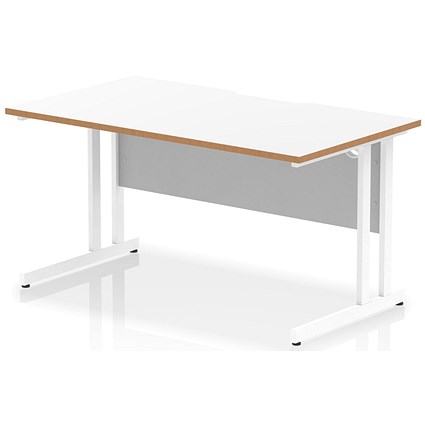 Oslo 1400 Scalloped and Wood Edge Rectangular Desk, Cantilever Legs, White