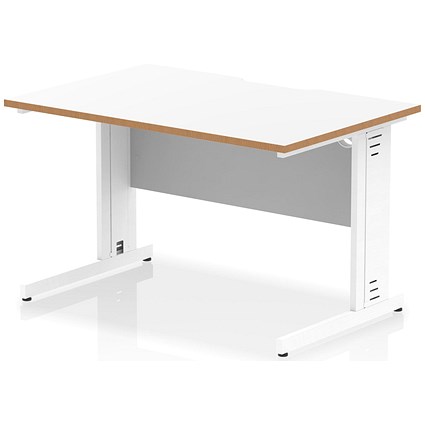 Oslo 1200 Scalloped and Wood Edge Rectangular Desk, Cable Managed Legs, White